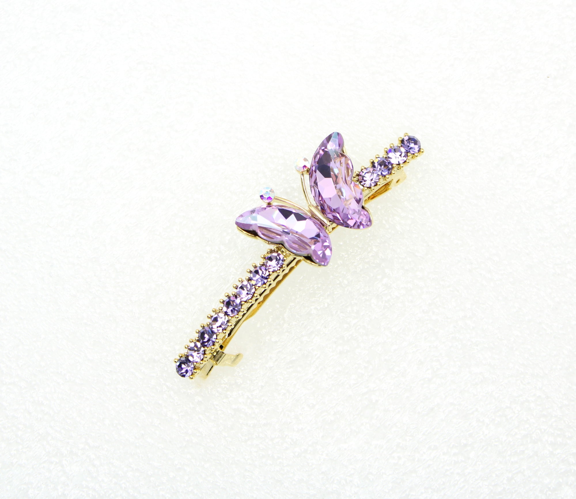 Faship Violet Light Purple Rhinestone Crystal Butterfly Hair Barrette Clip