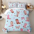 thumbnail image 2 of Homewish Light Blue Pink Cowgirl Boots Bow Star Print Bed Spread Queen,Pastel Western Queen Coverlet Set For Girls,3 Pieces, 2 of 7