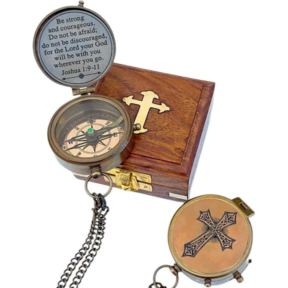Engraved Antique Brass Compass with Wooden Box – Personalized Inscription Gift for Son, Mom, or Children, Ideal for Baptism, Birthday & Easter Decor