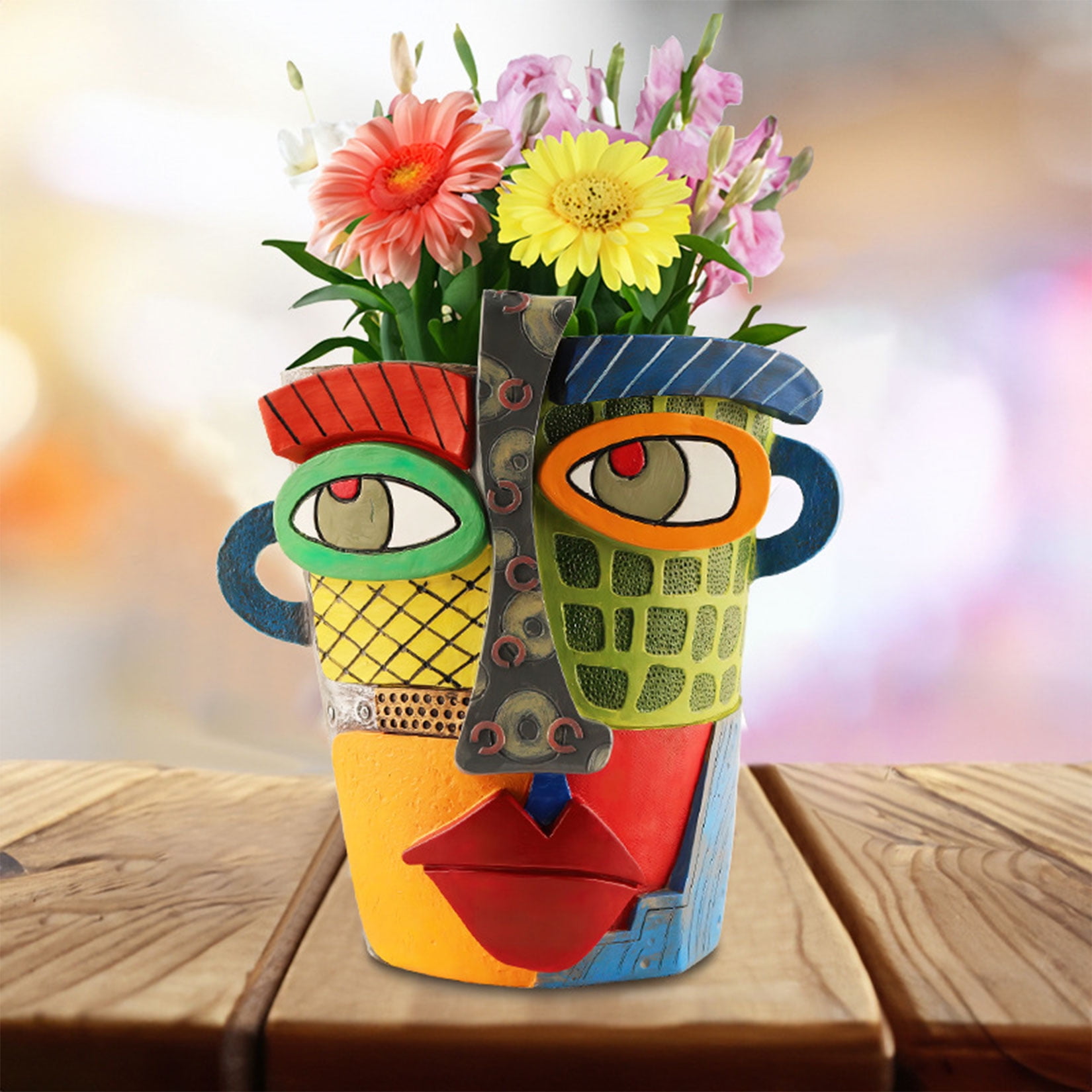 Picasso Brutalist Abstract Beauty Face Flower Pot Ornaments - Unique Face Planters Pots Rainbow Head Planter Decorative Flower Pot for Indoor Outdoor Plants