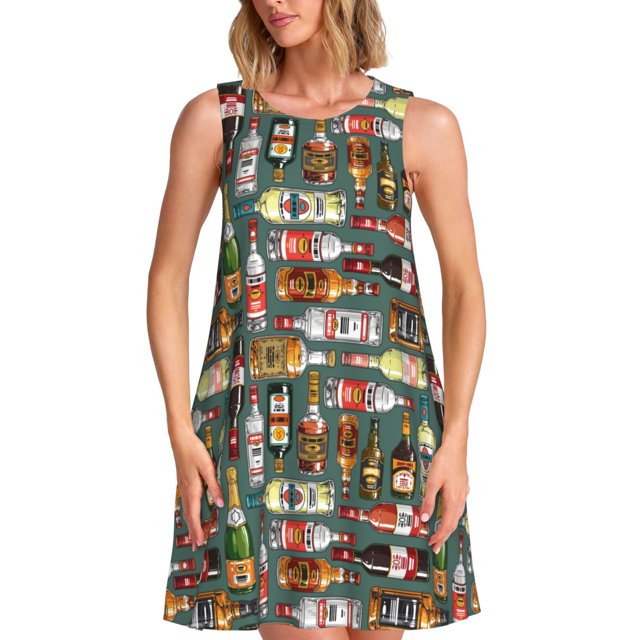 Disketp Alcohol Bottles para Vestido sin Mangas para Mujeres, Vestidos de Verano para Mujeres, Casual y Holgado para la Playa