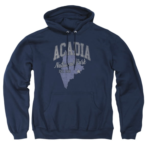 Acadia National Park State Line Adult Pull-Over Hoodie, Navy, Large