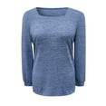 thumbnail image 5 of Women Summer Tops Women Fashion Round Neck Puff Sleeve U Neck T Shirt Coral Lace Shirt Ladies Long Tee Long Sleeve Tee Pack Girls plus Tight Top Athletic Shirts Silk V Necks Size Shirts Blue M, 5 of 5
