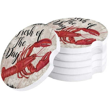 

KXMDXA Fresh Lobster Vintage Wood Grain Set of 2 Car Coaster for Drinks Absorbent Ceramic Stone Coasters Cup Mat with Cork Base for Home Kitchen Room Coffee Table Bar Decor