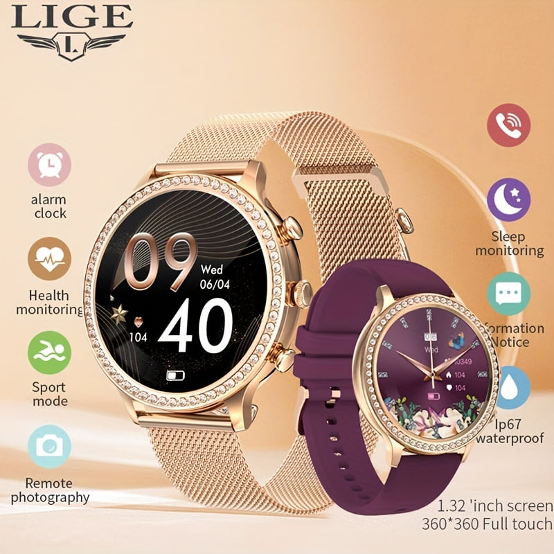 Reloj Inteligente De Moda LIGE Para Mujer Pantalla Tactil Completa Llamada BT Relojes Impermeables Rastreador Deportivo Bloqueo De Contrasena