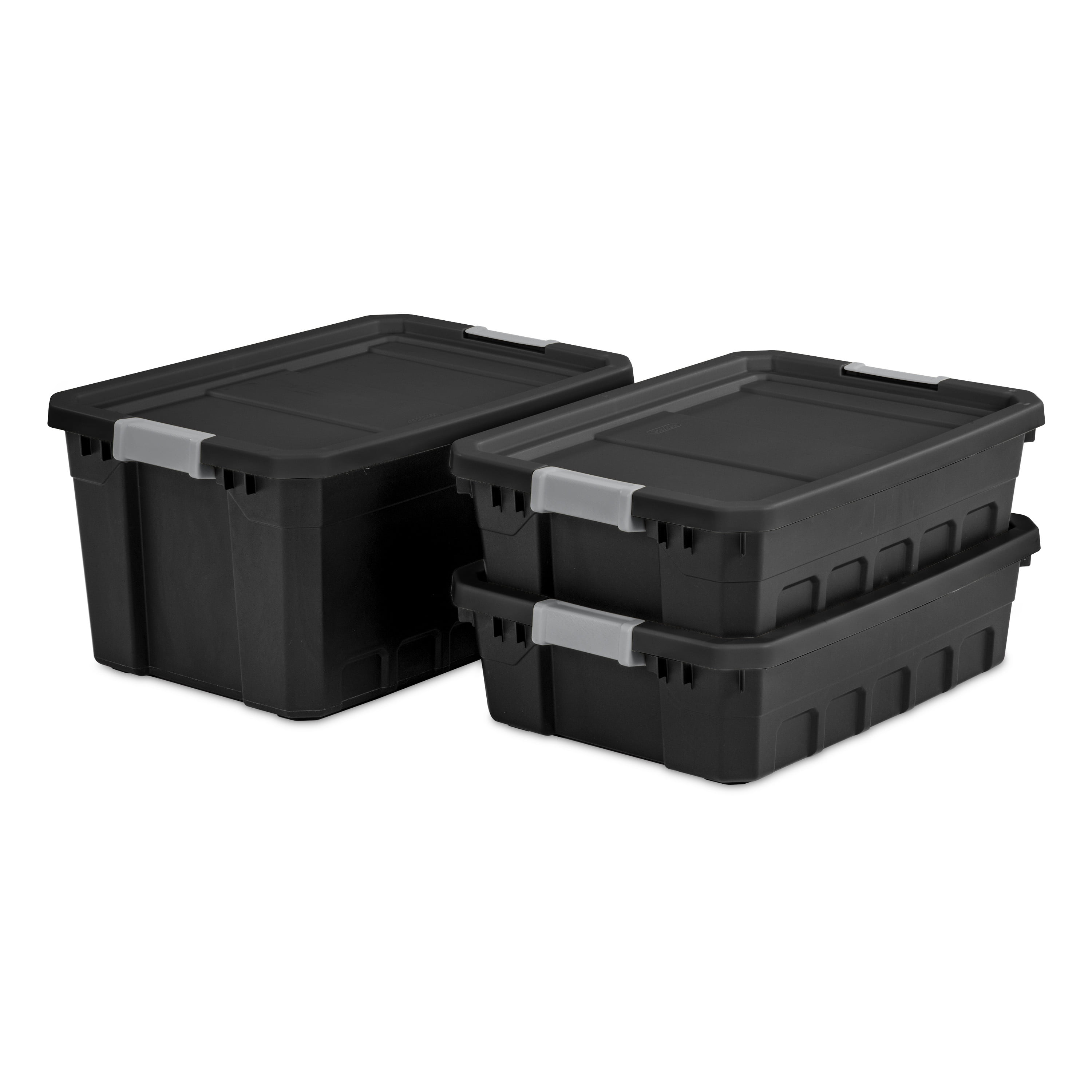 Sterilite 19 Gallon Plastic Stacker Tote, Heavy Duty Lidded Storage Bin  Container for Stackable Garage and Basement Organization, Black, 12-Pack