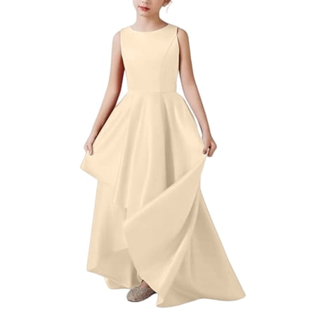 Ruyang Teen Girls Sleeveless Long Dress Crew Neck Solid Floor Dresses Kids Summer Casual Elegant Birthday Pageant Swing Dress