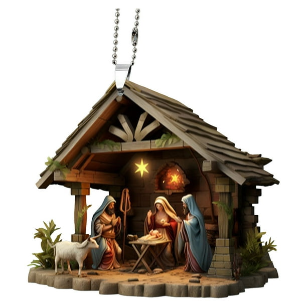 Decorativo Colgando Ornamentos 3D Efecto de Impresión Acrílico Llavero,Colgante de Coche Retrovisor Espejo Presbiterio Suministros Religiosos,Espejo para Coche