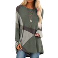 thumbnail image 1 of Long Sleeve Shirts for Women Dressy Casual Crew Neck Hem Flowy Tops Color Block Geometry Printed Oversized Loose Tunic Shirts Graphic Tees for Spring Fall #B06-Orange S, 1 of 5