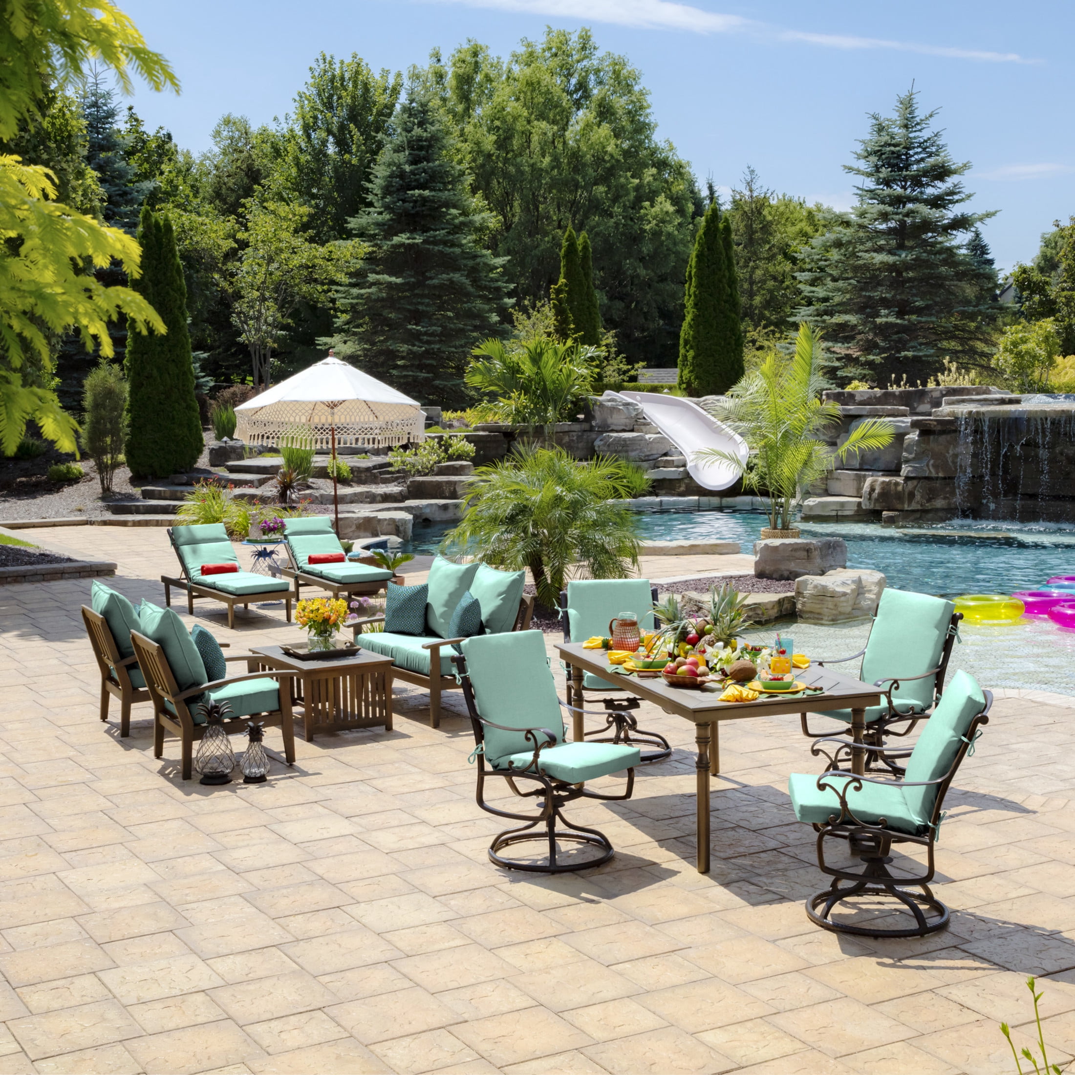 ARDEN 2-Pack Outdoor Patio Dining Chair Cushion, 20x44, Rain-Proof Seat Pad, Fade-Resistant Outdoor Cushion Aqua Leala