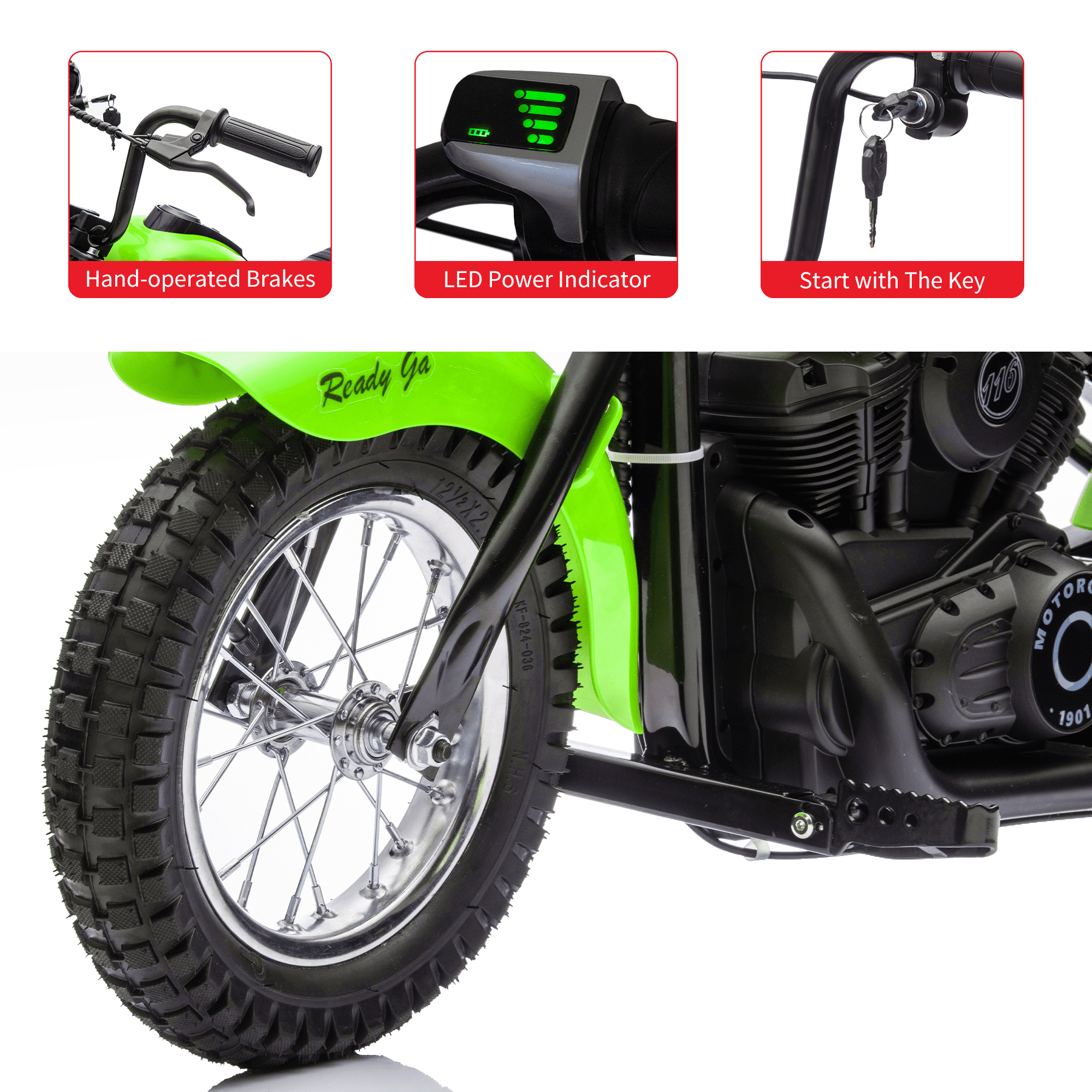 Towallmark 24V Kids Electric Dirt Bike, 14 MPH Chain Driven Motor, 150LB Weight Capacity, 12" Air-Filled Tires, Handbrake & Shock Absorbers, for Boys & Girls​，Black