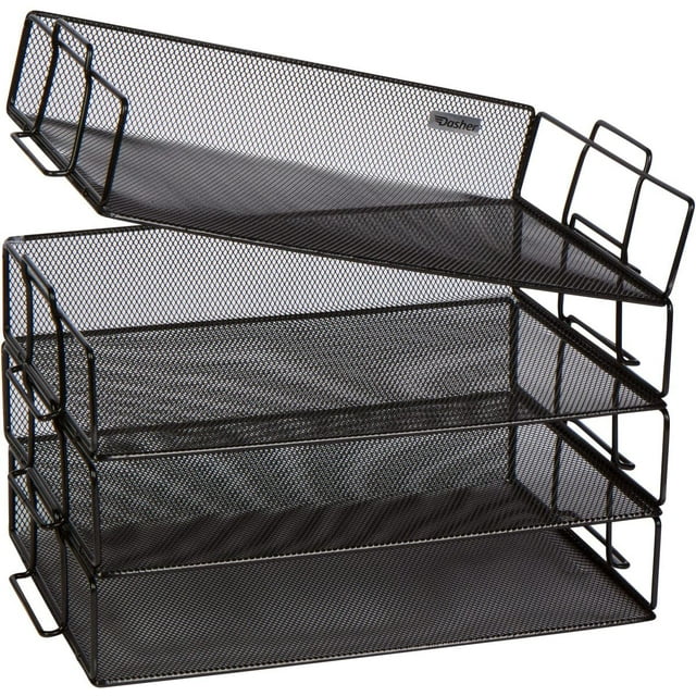 Stackable Paper Tray Desk Organizer ??4 Tier Metal Mesh Letter Organizers for Business, Home, School, Stores and More, Organize Files, Folders, Letters, Paper, Binders