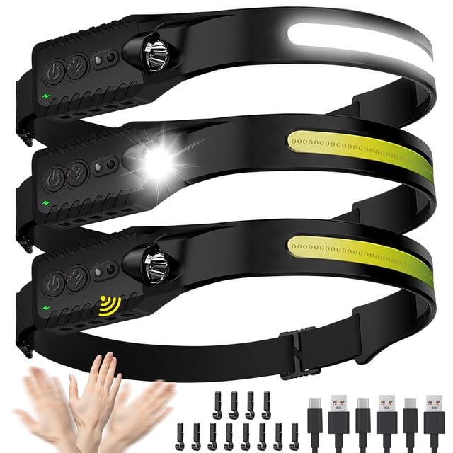 Linterna frontal Nessciera LED recargable, 400 lm, impermeable, paquete de 3