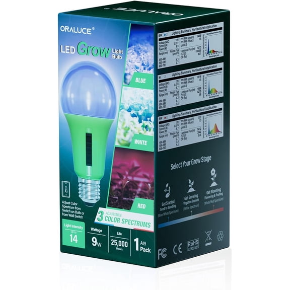 Grow Light Bulb 4 Modes for Indoor Plants Full Stage, 1 Pack LED A19 E26 Plant Lights 60 Watt for Seed Starting, Growth, Flower, Vegetables (Non-dimmable)