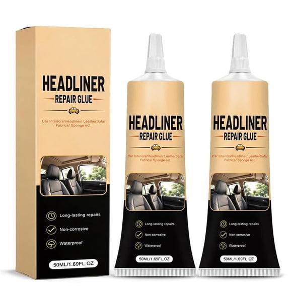 Waterproof Car Headliner Repair Glue, Fabric Upholstery Adhesive | Brush Applicator Glue for Car Roof Liner, Leather & Foam Automotive Interior Repairs(2pcs)