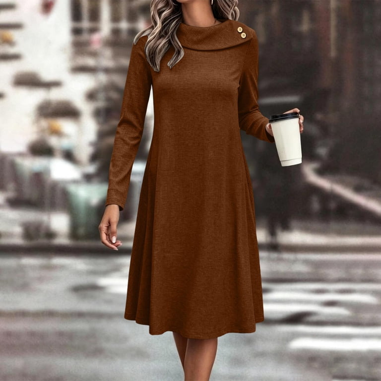 cowl neck dress winter QIYAGBSA Dresses for Women Long Sleeve Button Detail Relaxed Fit A Line Casual Swing for Fall Everyday Wear (Blue, M) Designed with soft cowl For Love & Lemons Maxi Dress Furniture of America Kento Color:Frappe Multi Tie Dye