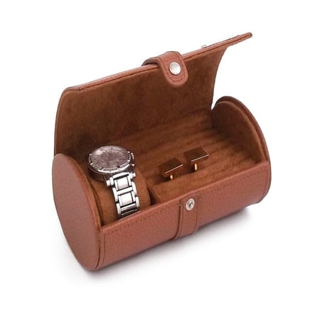 Leather Watch & Cufflink Travel Case - Tan Leather - 7W x 2.75H in.