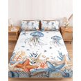 thumbnail image 2 of King Size Fitted Sheet Set - Jellyfish Coastal 3 Piece Bedding Sets 16" Deep Pocket Fitted Sheet with 2 Pillowcases, Summer Beach Coral Starfish Ocean Brushed Microfiber Hotel Luxury Bed Sheets, 2 of 9