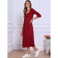 thumbnail image 4 of DARING DIVA Waffle Knitted 3/4 Sleeve Square Neck A Line Maxi Dress L Dark Red, 4 of 6