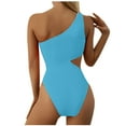thumbnail image 4 of Elainilye Fashion One Piece Swimsuit Women Summer Sexy Solid Color One Shoulder One-Piece Bikini Set Swimwear,Blue, 4 of 6