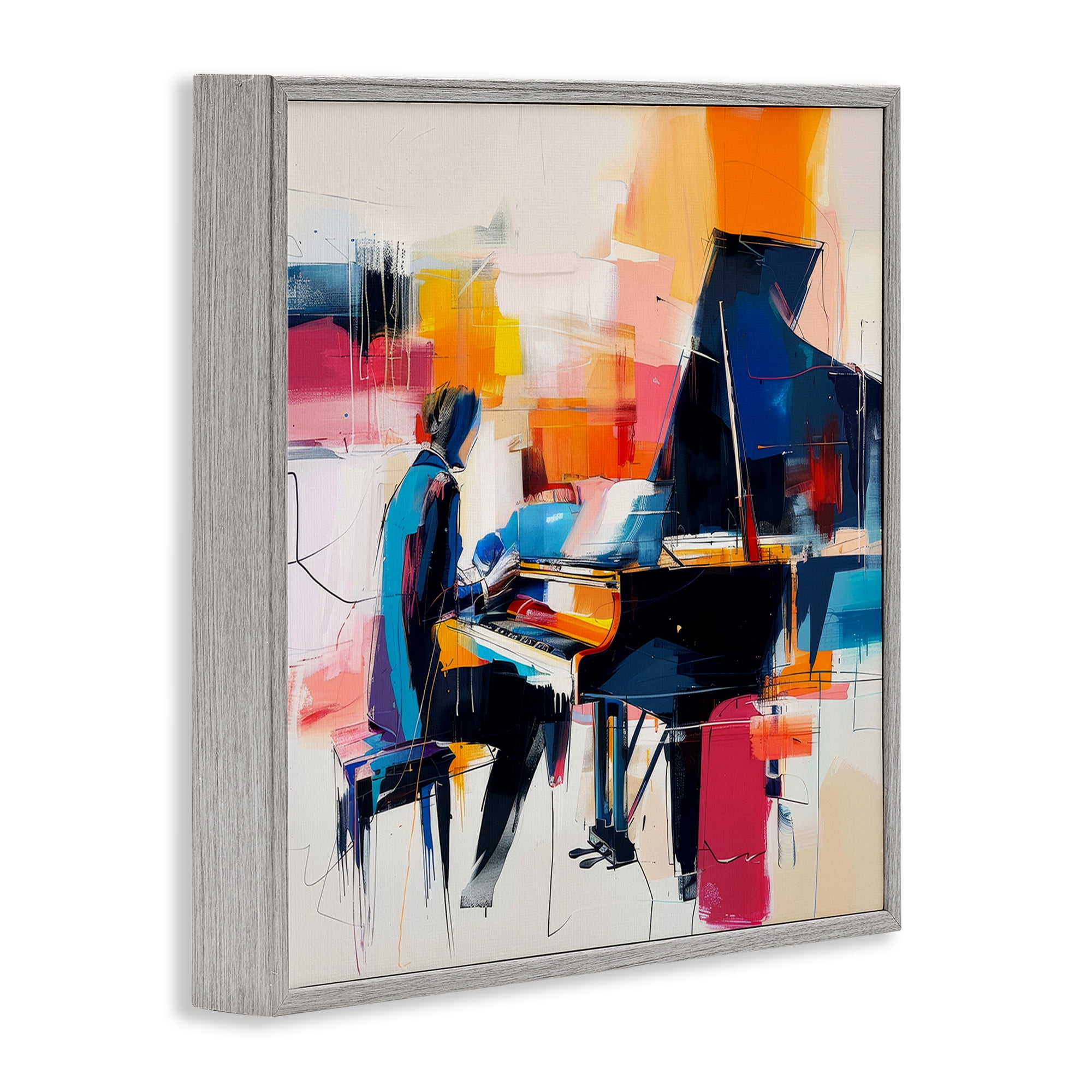 Stupell Industries Musical Melodies Piano Musician Performing Arts Painting Gray Framed Art Print Wall Art, 24 x 24
