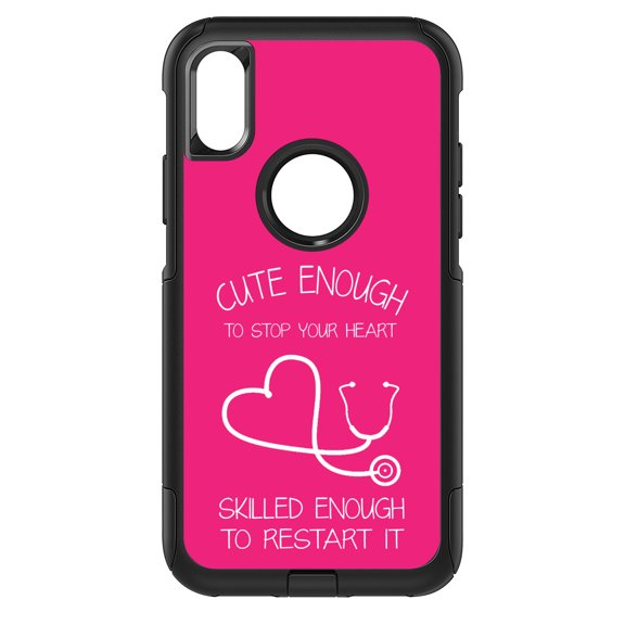 DistinctInk Custom SKIN / DECAL compatible with OtterBox Commuter for iPhone XS MAX (6.5" Screen) - Hot Pink Nurse Stethoscope Heart - Show Your Support for Nurses