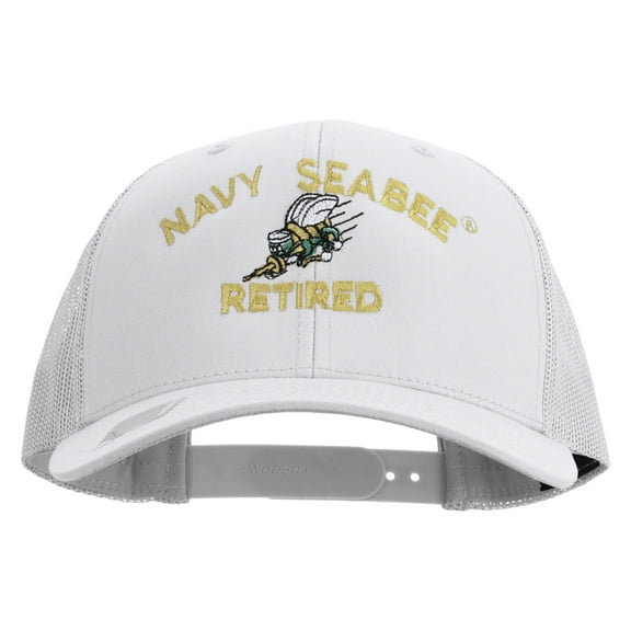 US Navy Seabee Retired Embroidered Retro Trucker Cap - White OSFM