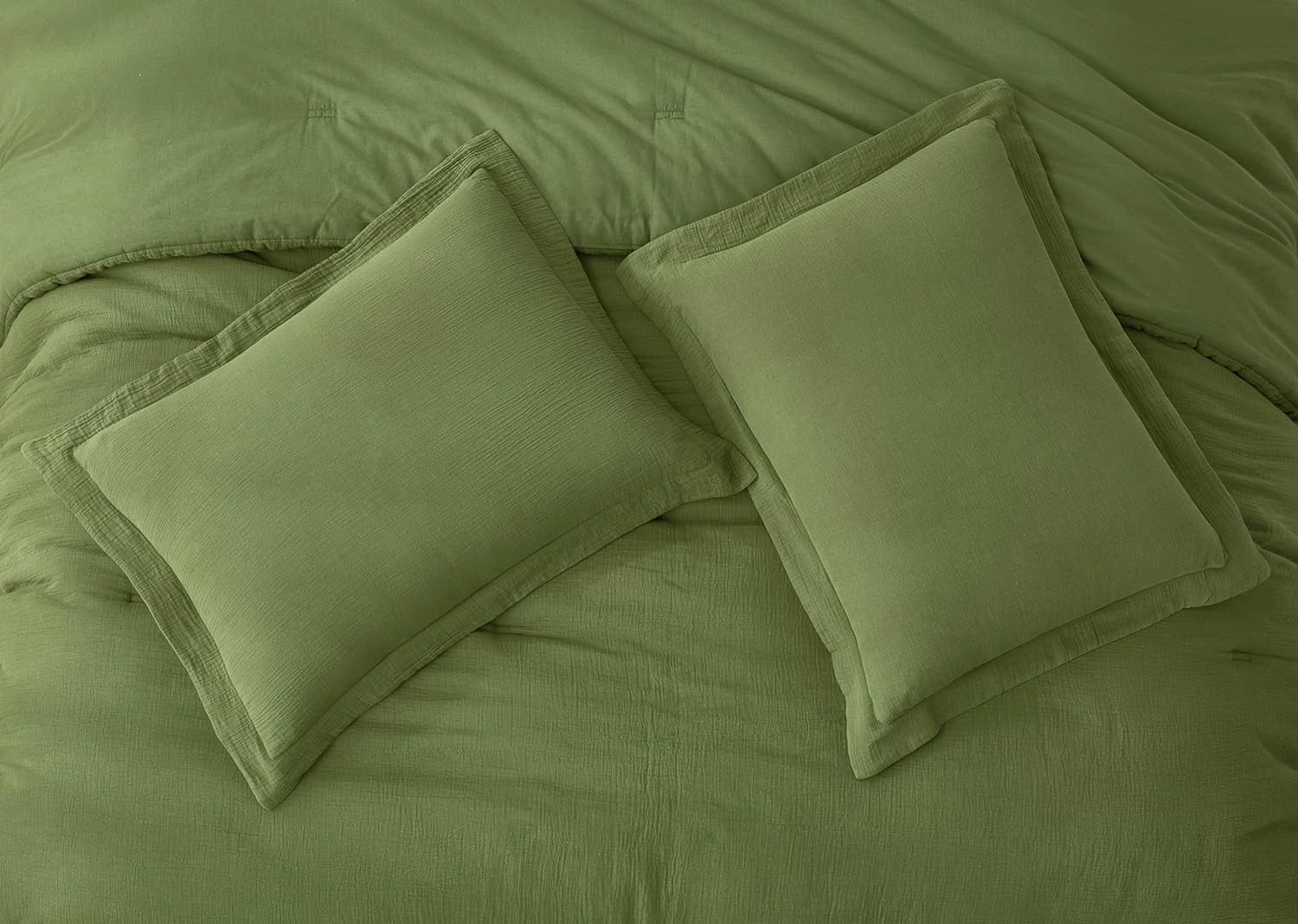 Chezmoi Collection Breeze 3-Piece 100% Cotton Muslin Queen Comforter Set, Olive Green Soft Washed Cotton Gauze Comforter, Lightweight Breathable Bedding for All Season