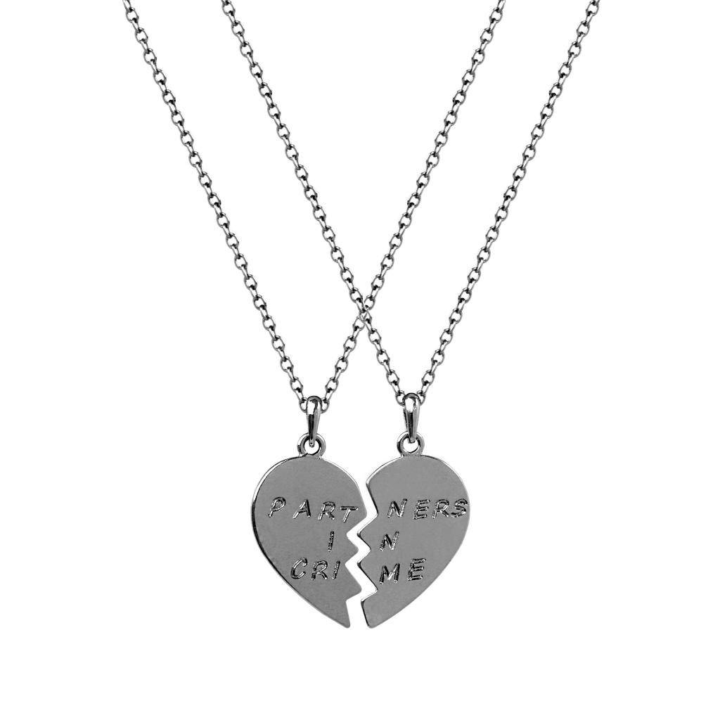 Lux Accessories Partners in Crime Heart BFF Best Friends Necklaces (2