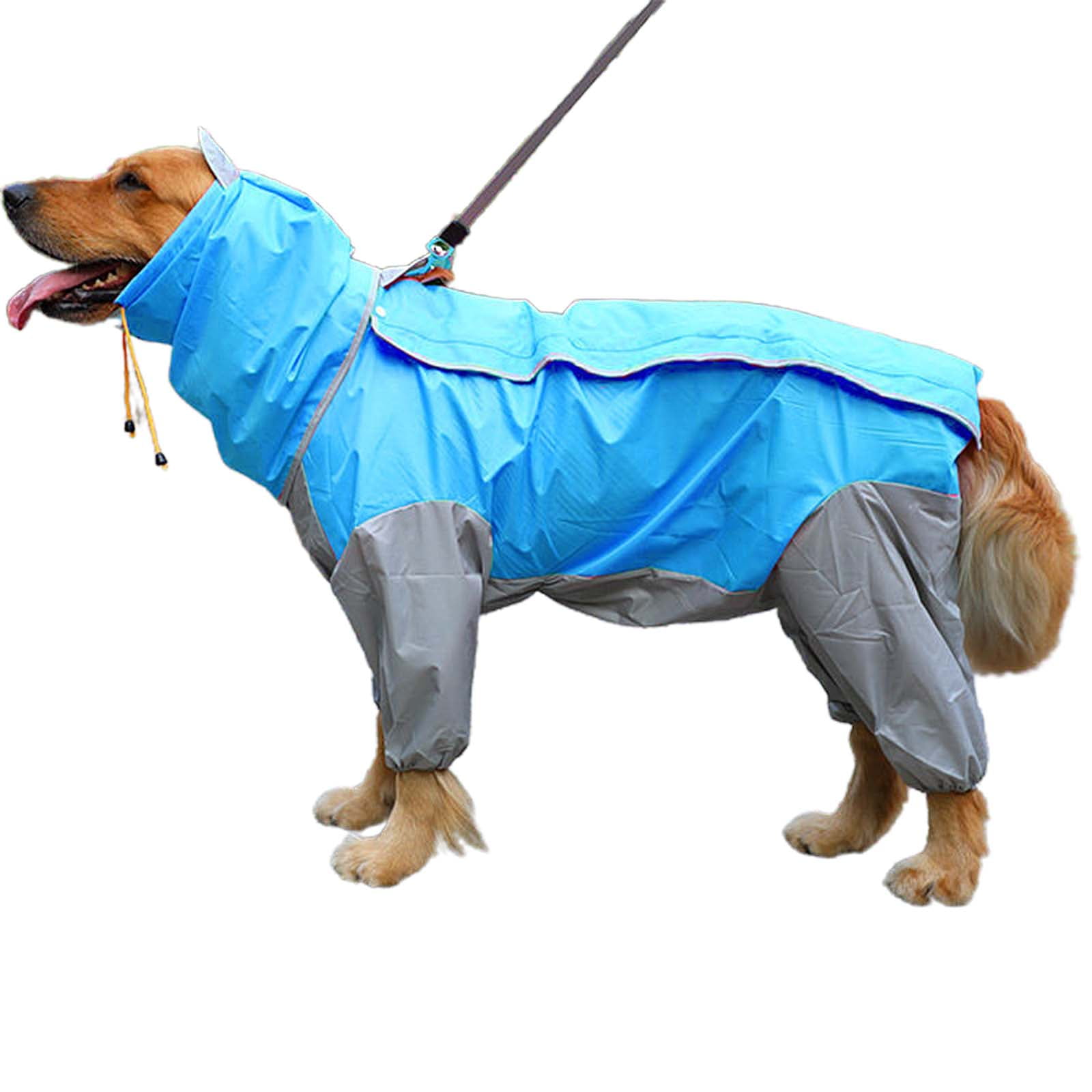 Large Dog Raincoat Waterproof Doggie Jumpsuit Jacket Rainwear Body Protection 