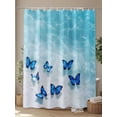 thumbnail image 4 of Coastal Shower Curtain, Ocean Butterfly Beach Bathroom Decor Curtains Set with Hooks, Aqua Dark Blue Waterproof Fabric Home Accessories， 60 X 72 Inch Long, 4 of 6
