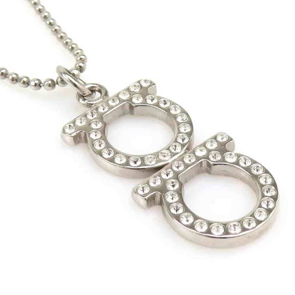 Pre-Owned Salvatore Ferragamo necklace, Gancini design, metal, rhinestones, silver, women's,...
