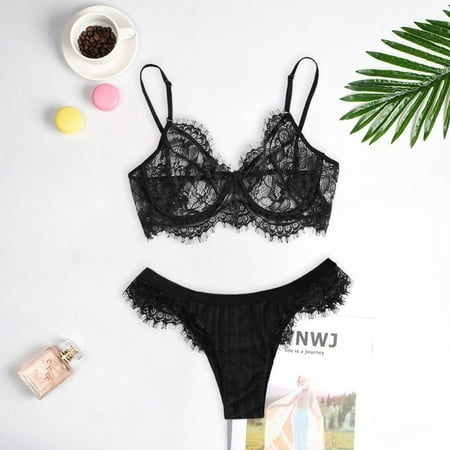 Sentmoon Sexy Lingerie for Women Lace Lingerie Wireless Bra Women Underwear Sleepwear G-string Hollow Out Valentines Lingerie Valentines Day Gifts for Her Up to 40% Off
