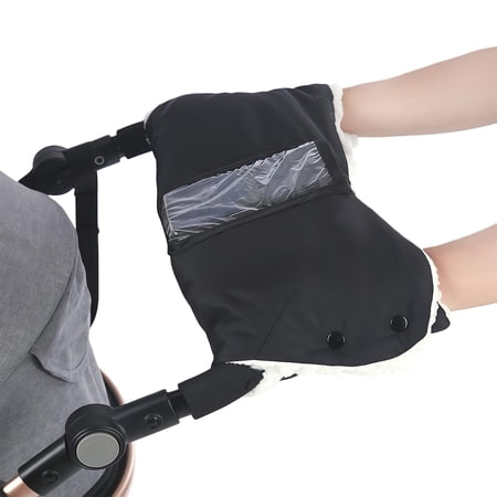 intronic Stroller Hand Muffs, Extra Thick Pushchair Gloves, Pram Hand Warmer Waterproof Windproof Anti-Freeze, Universal Size, Winter Baby Stroller Gloves, Black