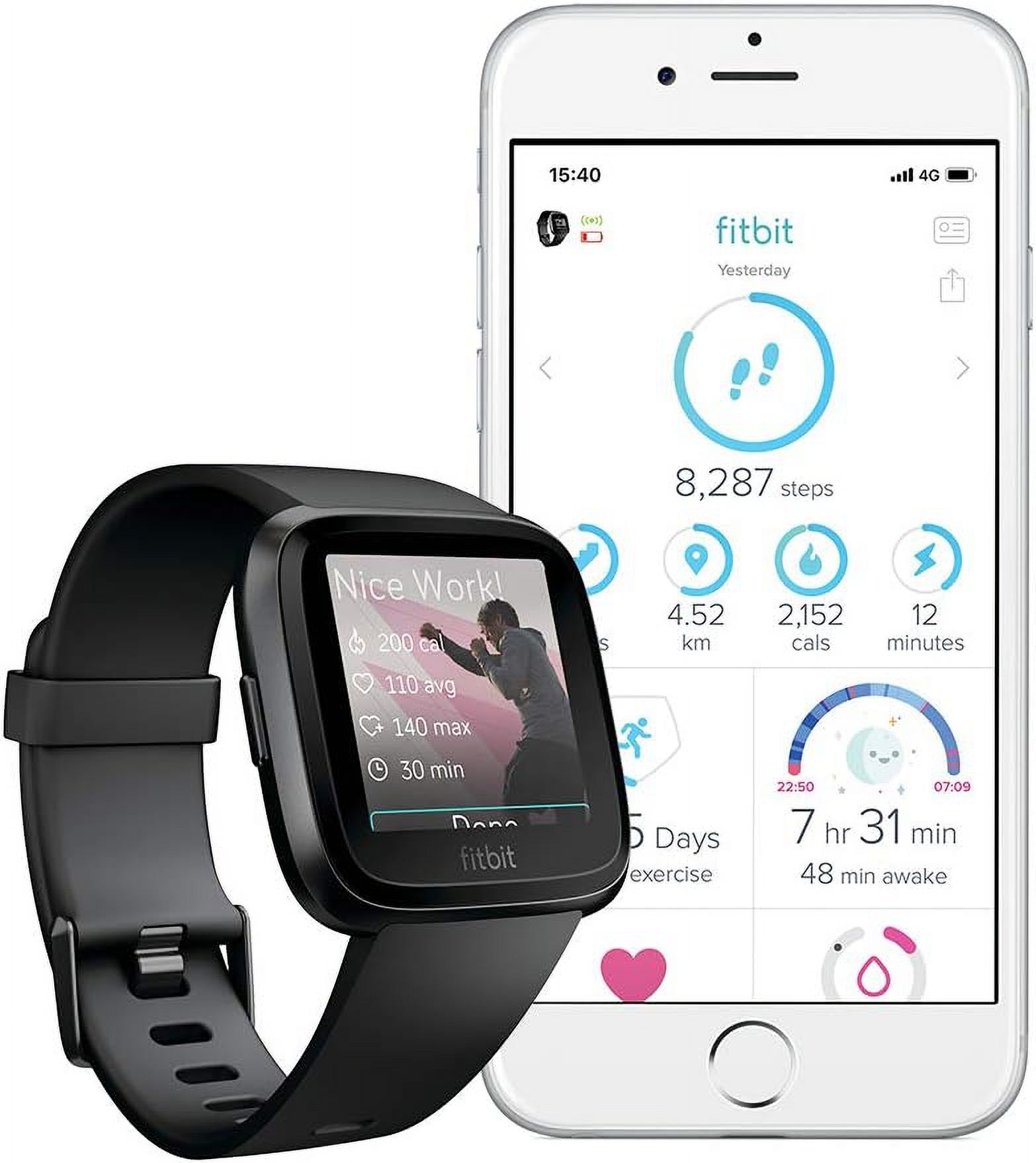 Fitbit Versa Smart Watch, Black/Black Aluminium, One Size (S & L Bands Included) - image 2 of 11