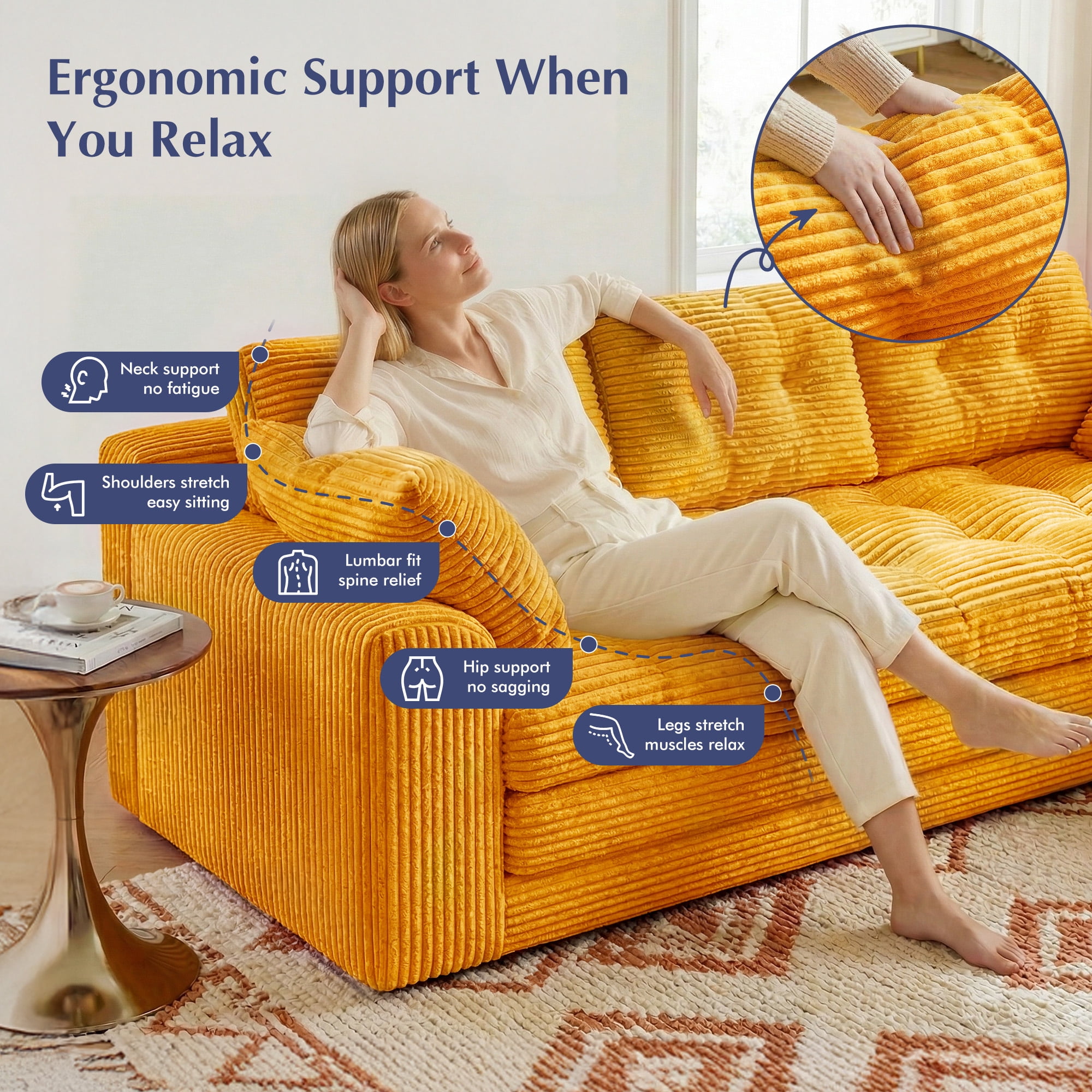 EnHomee 58.6" Foldable Sofa for Adult Loveseat Sofa Couch with Deep Seat Adjustable Floor Sofa Couch with 4 Pillows,Orange