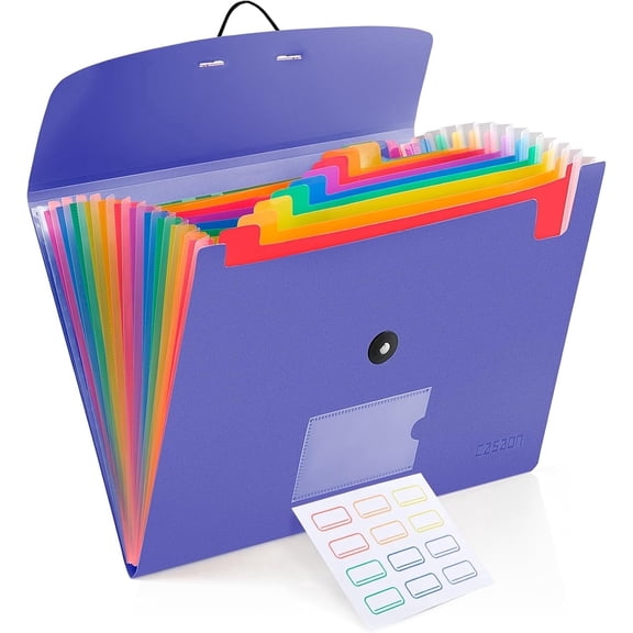 Accordion File Folder, 13-Pockets Expandable File Folder for A4 Letter Size Paper, BluePurple