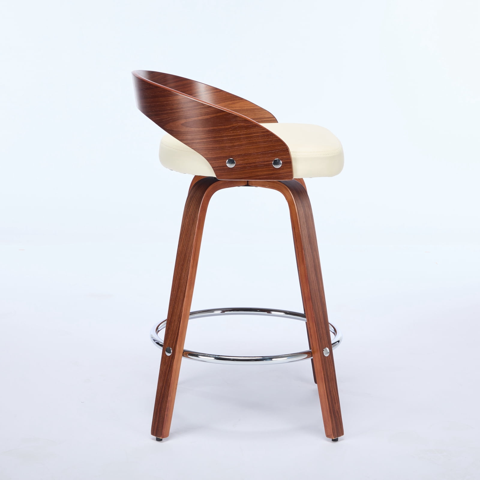 Bar Stools Set of 2, Swivel Bar Height Stools with Low Back, Wood Bar Chairs with Soft Cushion Seat