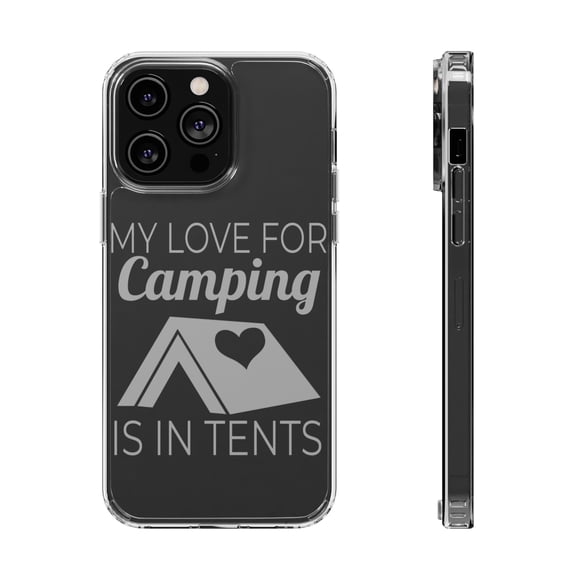 DistinctInk Clear Case for Apple iPhone 15 PRO (6.1" Screen) - My Love For Camping is In Tents