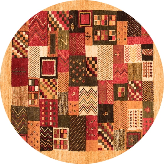 Ahgly Company Indoor Round Abstract Orange Contemporary Area Rugs, 7' Round