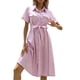 thumbnail image 2 of VISgogo Vestido de manga corta para mujer con estampado de moda, botón de solapa, vestido de longitud media con cinturón VISgogo  moda, 2 of 7
