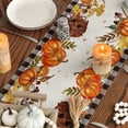 thumbnail image 6 of Smile Buffalo Check Plaid Fall Table Runner 13 x 108, Harvest Thanksgiving Pumpkins Mushrooms Birdhouse Maple Leaves, 6 of 8