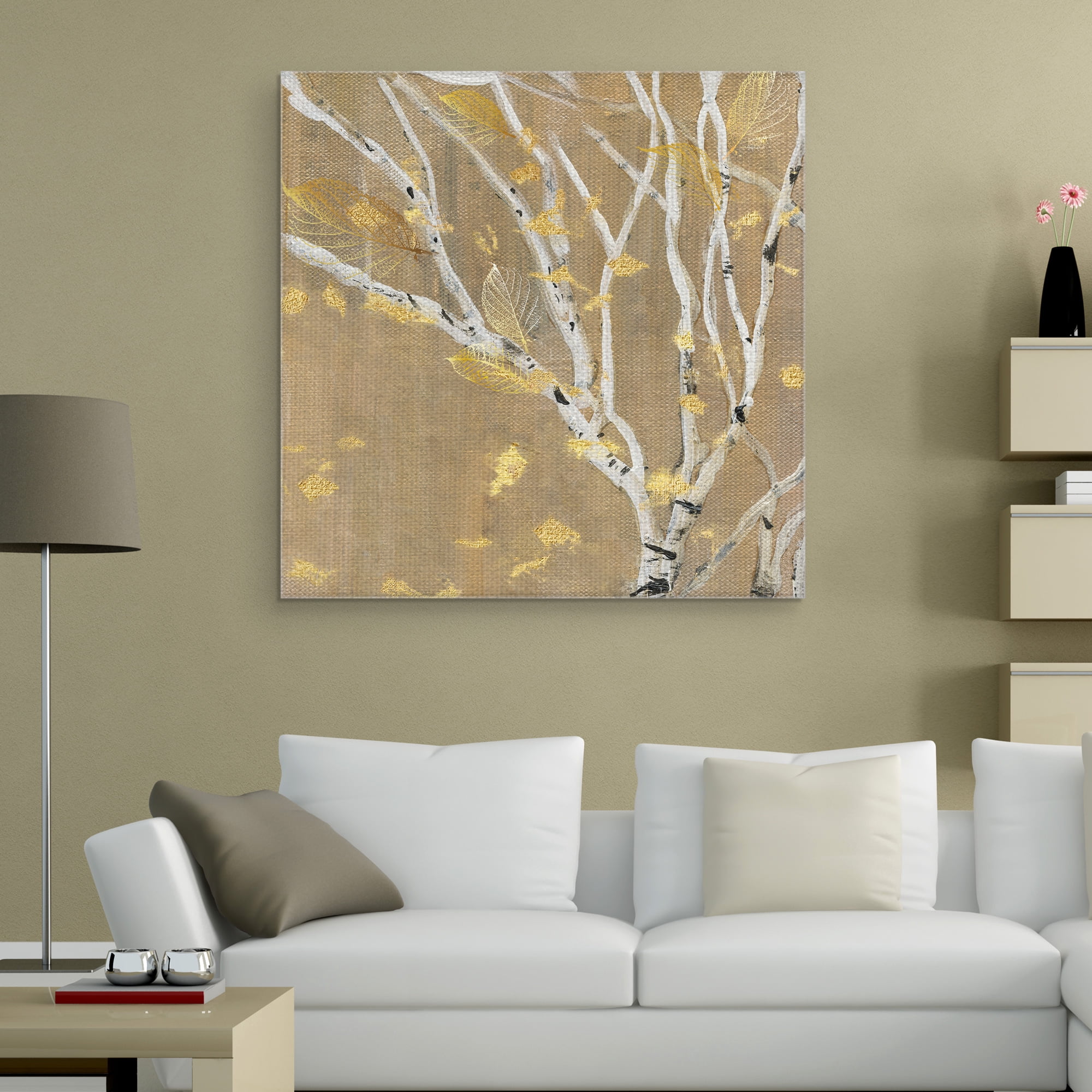 Masterpiece Art Gallery Birch Wood III Golden Leaves By Susan Jill Canvas Art Print 35" x 35"