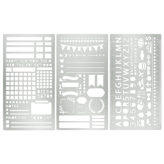 Neasyth 3 Pack Metal Stencils for Bullet Journaling, Reusable Stainless Steel Planner Stencil for Bookmark, Planning, Habit Tracker