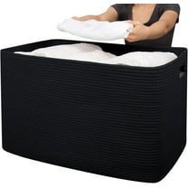 118L XXXLarge Cotton Rope Storage Basket, Oversized Blanket Basket, Used for Organizing Dirty Clothes in Living Room, Bedroom, Nursery, Dog Toy Storage Bins, 25" x 17" x 16",Black