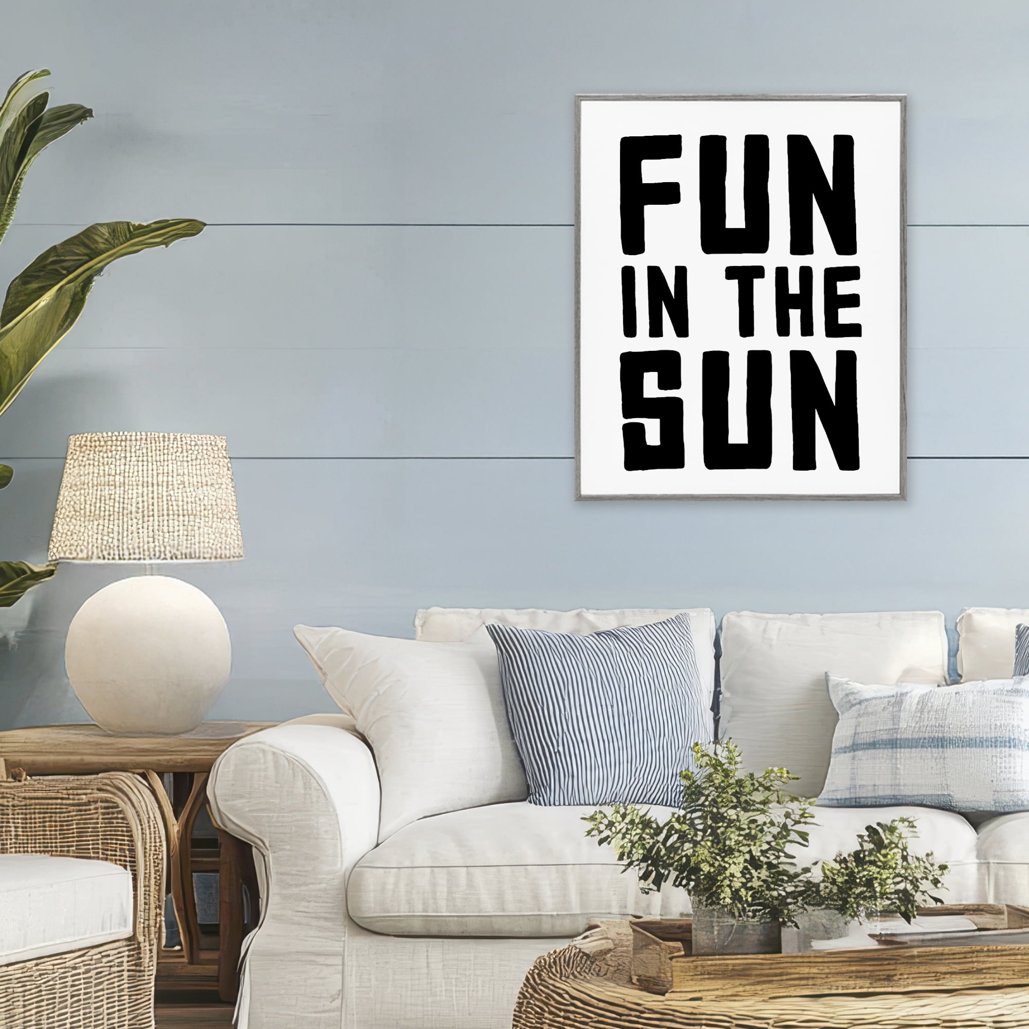 Fun In Sun Simple Sentiment Gray Framed Giclee Art, design by Lettered and Lined