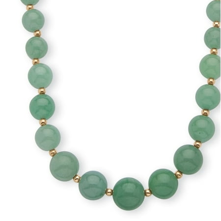 - Genuine Green Jade Beaded 10k Yellow Gold Graduated Necklace 18