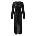 thumbnail image 5 of ERTUTUYI Women Sequin Party Dress High Slit Long Sleeve Ladies Classic V-Neck Prom Dress Black L, 5 of 7