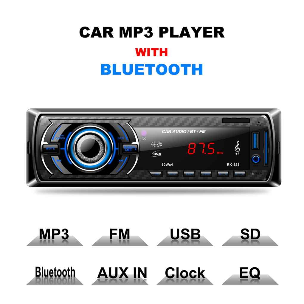 VONKY 523 Bluetooth Car Radio Stereo Audio FM MP3 Player In-dash 1 Din Receiver USB AUX SD 12 V Car Radio Player 