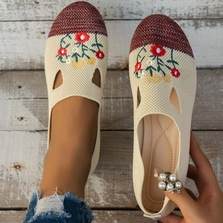 

Comfy Shoes for Women Tawop Comfort Shoes Flats Soft Sole Pull-On Ladies Cotton Plus Size Shoes Wine 39(Us:7)